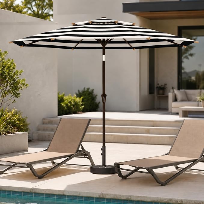 10FT Patio Umbrella, 2 Tier Outdoor Table Umbrella, Large Vented Market Umbrellas with Push Button Tilt and Crank, 8 Sturdy Ribs for Backyard, Deck, Pool, UPF50+ UV Protection