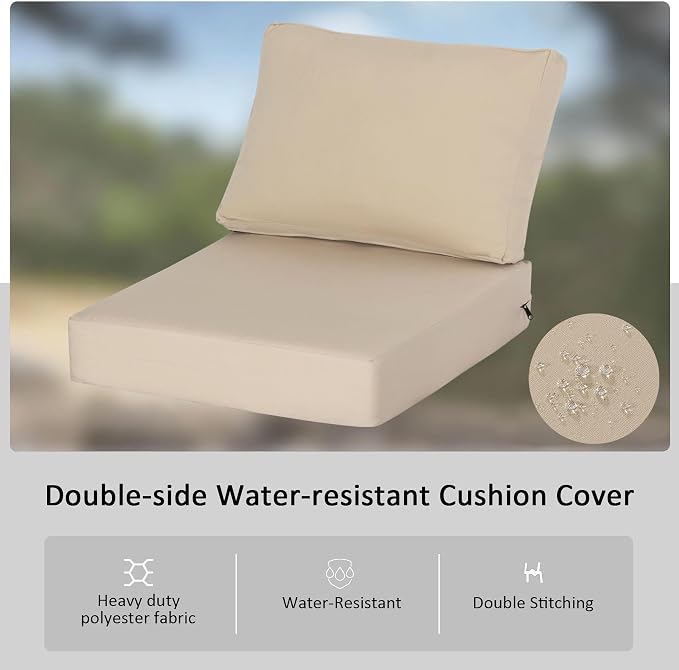 Sunbrella Outdoor Patio Chair Cushions Set, 23.5"x27" Outdoor Deep Seat Patio Cushions Set of 2,Water-Resistant Weather Resistant with YKK Zippers,Sunbrella Canvas Antique Beige
