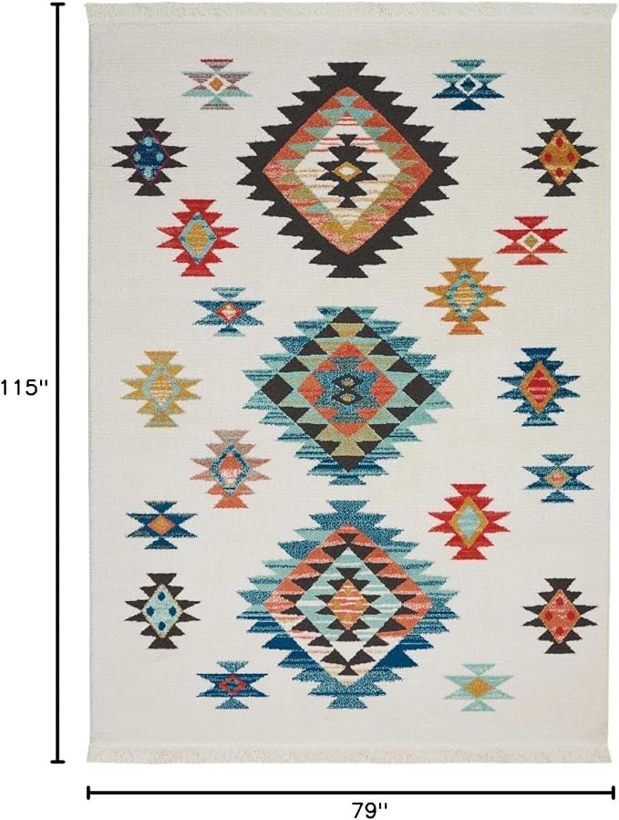 Nourison Home Tribal Decor White 6'7" x 9'7" Area Rug - Easy Clean, Non Shedding, Bed Room, Living Room, Dining Room, Kitchen (7' x 10')