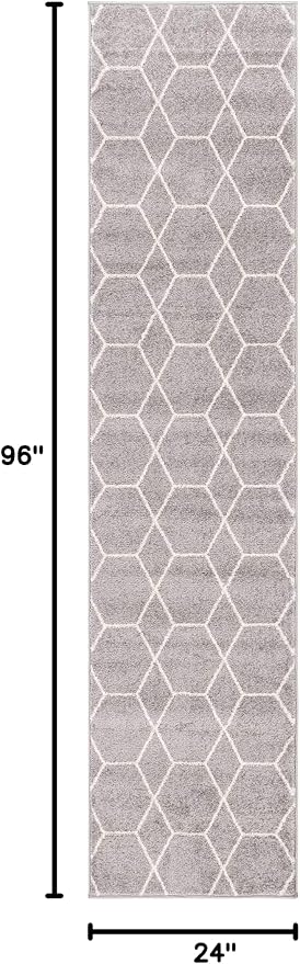 Unique Loom Trellis Frieze Collection Area Rug - Geometric (2' x 8' 8" Runner, Light Gray/ Ivory)