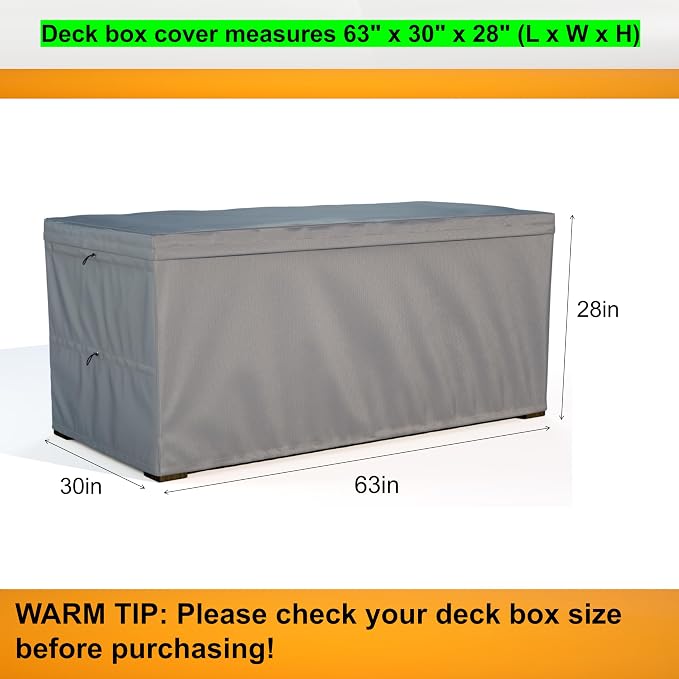 Deck Box Cover - Outdoor Storage Box Cover 150 Gallon, Heavy Duty 600D Oxford Cloth Water And Dust Resistant, Size 63 x 30 x 28 Inches Fits Most Patio Box.
