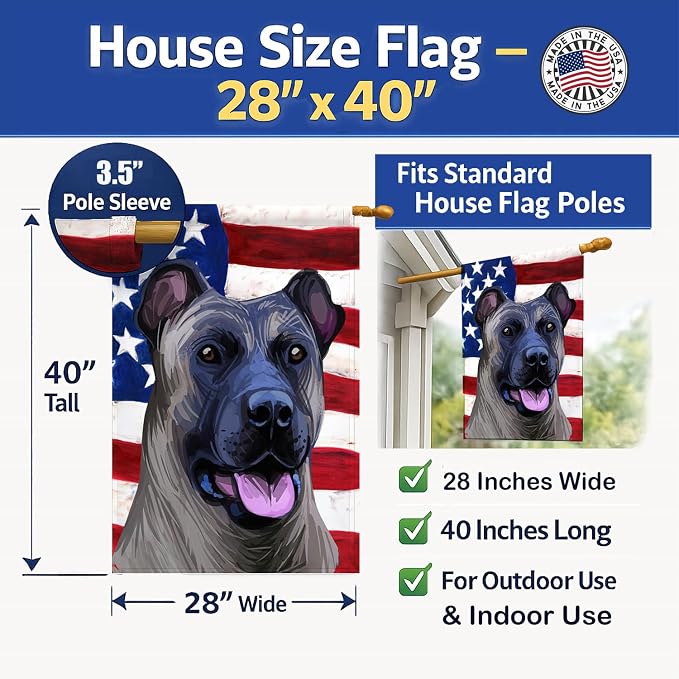Caroline's Treasures CK6491CHF Cimarron Dog American Flag House Flag Large Porch Sleeve Pole Decorative Outside Yard Banner Artwork Wall Hanging, Polyester, House Size, Multicolor
