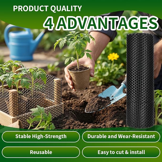 Plastic Chicken Wire Mesh Fence,Plastic Chicken Wire Roll 16in x 10ft,Garden Netting Fencing Barrier for Poultry, Animals, Pets and Balcony(Black)
