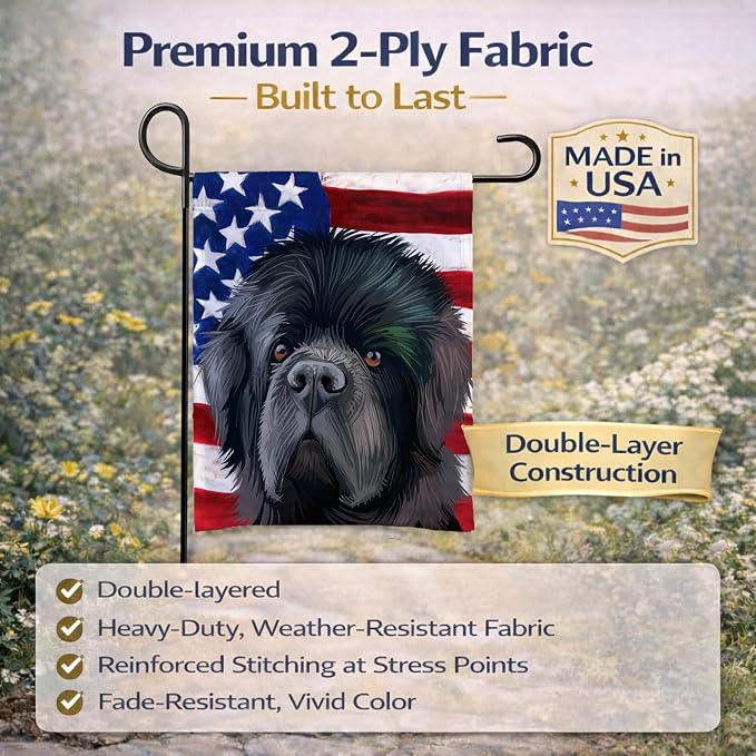 Caroline's Treasures CK6626GF Newfoundland Dog American Flag Garden Flag Mailbox Flag Decorative Yard Flag Banner Outside Patio Artwork Yard Flower Beds, Garden Size, Multicolor
