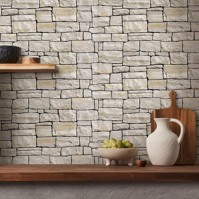 COMSTICKC 3D Faux Stone Wall Sticker Peel and Stick Wall Covering, 12 pcs 22.8" x 11.8", DIY UrltraLight PVC 3D Self Adhesive Fake Brick Rock Paneling Interior Decor,Paintable,Covers 22.48 sq.ft