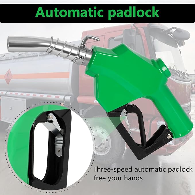Azdele 1" NPT Automatic Fuel Nozzle & Hook, Diesel Gas Pump Handle, 19/16"(OD=30mm) Max Flow 30GPM, Fuel Transfer Pump Nozzle For Gasoline, Diesel, Biodiesel, Kerosene, Auto Shut Off 3-speed Latch