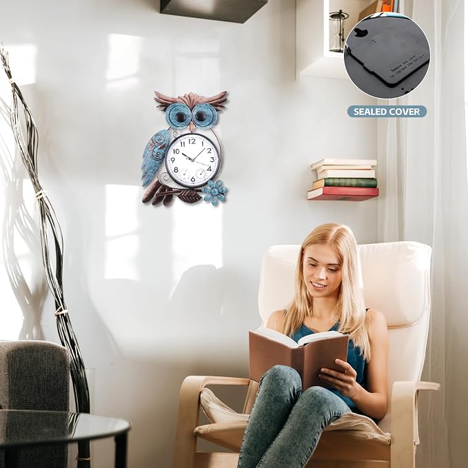 MUMTOP Owl Outdoor Clock Waterproof, 14.56 Inch Outside Wall Clock with Thermometer Combo for Patio Pool Garden Home Decor
