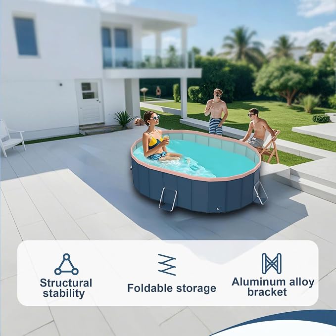 Foldable Pool, Hard Plastic Collapsible Pool, Large Non Inflatable Rectangle Pool Above Ground, Backyard Pool for Adults, Oversized Thickened, Easy Assembly (Round Corner 67 Inch)