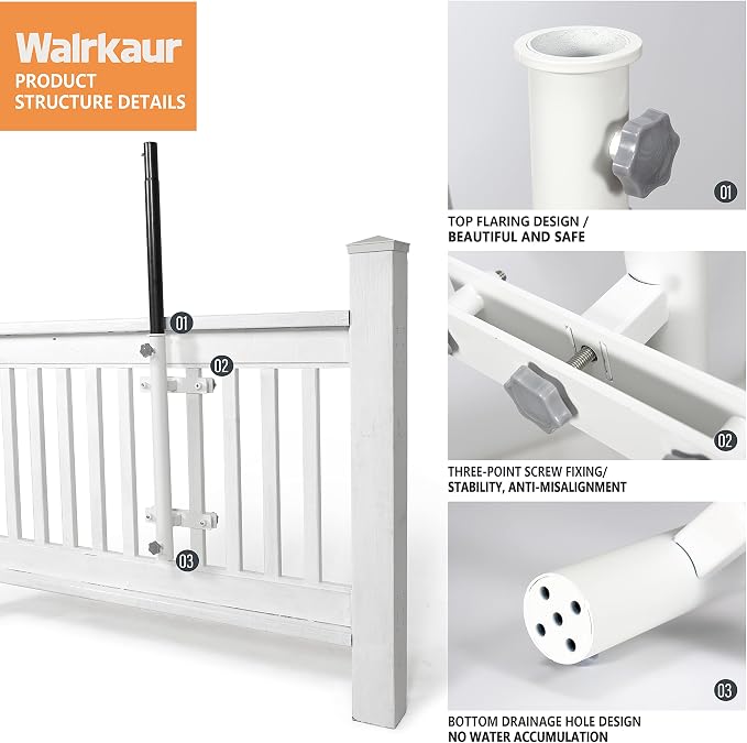 304 Stainless Steel Patio Umbrella Holder, Heavy-Duty Umbrella Deck Mount, for Outdoor Umbrella Holder for Deck Railing,Grille Deck Umbrella Mount(Grille, White)