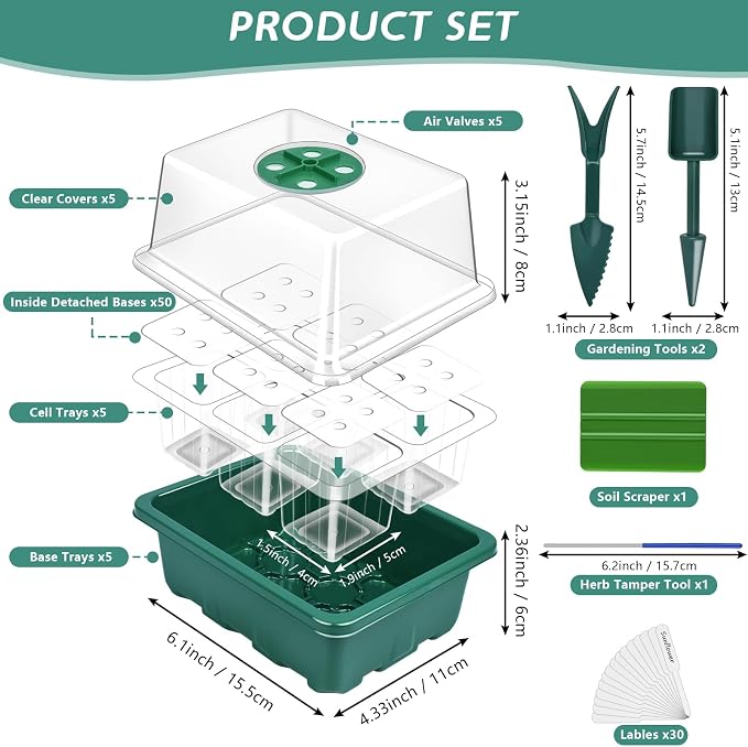 Artcome 5-Pack Seed Starter Tray - 6 Cells Each with Push-Up Ejector - Seed Starter Kit for Rapid Growth and Healthy Seedlings at Home - 30 Cells in Total