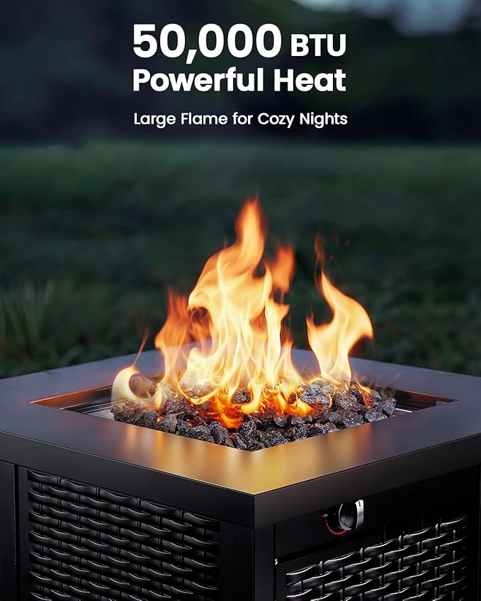 Ciays 28 Inch Propane Fire Pit CSA-Listed Outdoor Fire Pit Table, 50,000 BTU Steel Gas Fire Pits with Lid and Lava Rock, Add Warmth and Ambience to Parties On Patio Deck Garden,Black,CIFPT3-N1