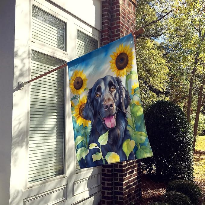 Caroline's Treasures DAC6078CHF Flat-Coated Retriever in Sunflowers House Flag Large Porch Sleeve Pole Decorative Outside Yard Banner Artwork Wall Hanging, Polyester, House Size, Multicolor