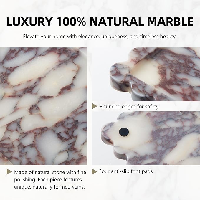 Luxury Natural Scalloped Marble Tray – 11.8 x 7.8-Inch Calacatta Viola Stone Vanity Tray, Elegant Catchall Organizer for Jewelry Perfume Keys, Unique Statement Tray for Bathroom Coffee Table & Dresser
