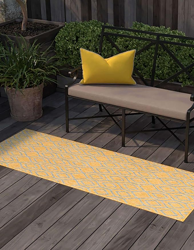 Jill Zarin Outdoor Collection Area Rug - Turks and Caicos (2' x 6' Runner Yellow and Aqua/Light Blue)