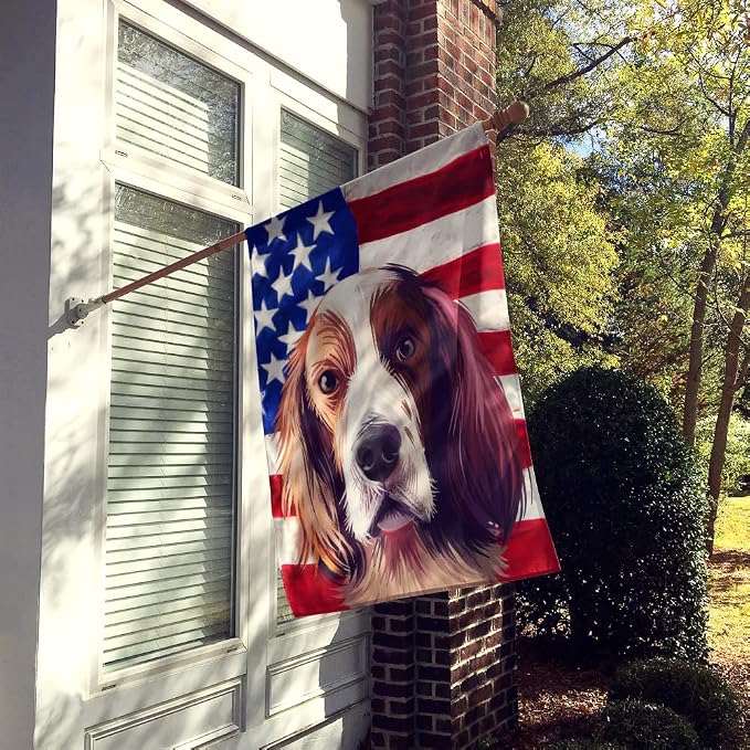Caroline's Treasures CK6569CHF Irish Red and White Setter American Flag House Flag Large Porch Sleeve Pole Decorative Outside Yard Banner Artwork Wall Hanging, Polyester, House Size, Multicolor