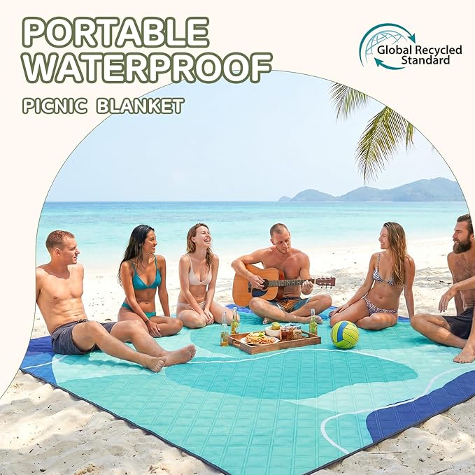 Genovega Waterproof Beach Blanket Picnic Outdoor Mat Rug Oversized Women Mexico Vacation Trip Hawaii Gift Costa Rica Must Have Resort Rio de Janeiro Bahamas Punta Cana Essential Waikiki Palm Spring