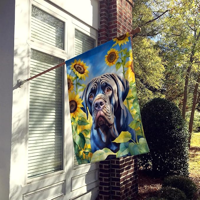 Caroline's Treasures DAC6122CHF Neapolitan Mastiff in Sunflowers House Flag Large Porch Sleeve Pole Decorative Outside Yard Banner Artwork Wall Hanging, Polyester, House Size, Multicolor
