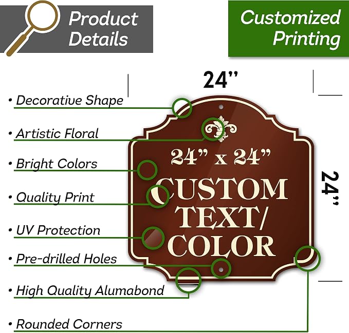 Custom Sign, Customized for Outdoor/Indoor Use, Personalized Designer Style Sign, 24x24 inch, 24 Colors, Rust-Free Thick AlumaBond - By: My Sign Center, USA (Florolex II - Contour)