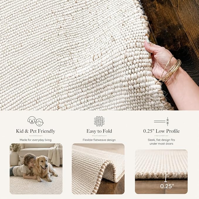 Jute Cotton Hand Woven Area Rug (2' x 8' Natural) | Farmhouse Area Rug for Living Room Bedroom Hallway Entryway Rustic Vintage Bohemian Décor