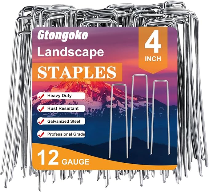 Gtongoko 50 Pack Landscape Staples 4 Inch Galvanized Garden Stakes, 12 Gauge Heavy Duty Sod Staples for Weed Barrier Fabric, Plant Covers, Netting, Irrigation Hose & Holiday Decorations