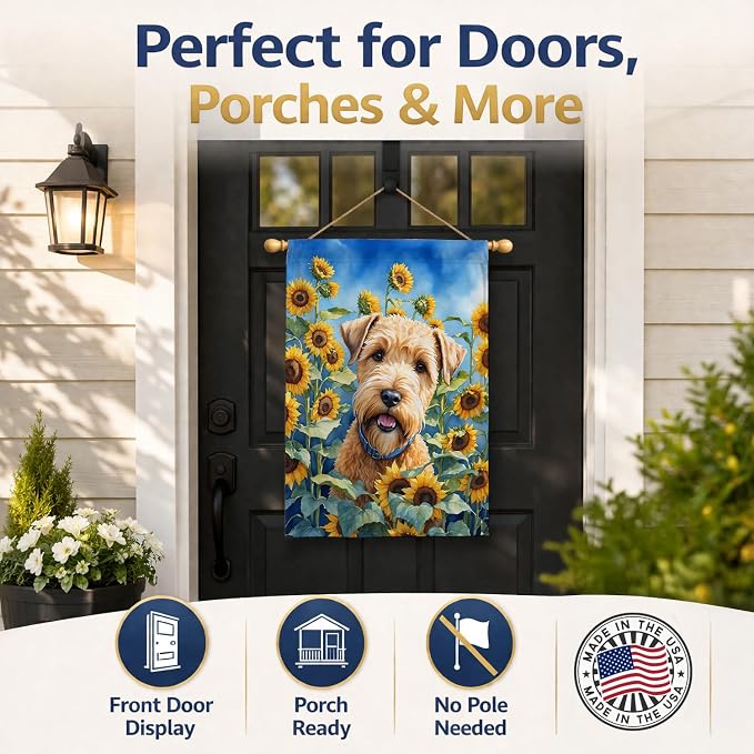 Caroline's Treasures DAC6175CHF Wheaten Terrier in Sunflowers House Flag Large Porch Sleeve Pole Decorative Outside Yard Banner Artwork Wall Hanging, Polyester, House Size, Multicolor