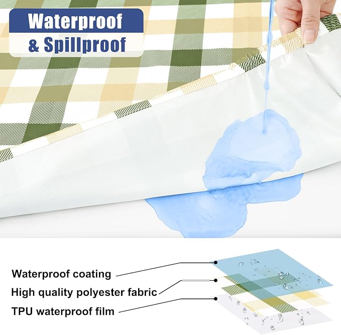 Smiry Picnic Table Cover with Bench Covers, Waterproof Elastic Fitted Tablecloths for 6 Foot Rectangle Tables, Washable Buffalo Plaid Tablecloth for Easter, Outdoor (Sage Green & Beige, 30"x72")