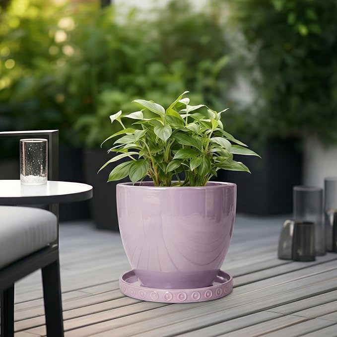 Eightpot Ceramic Plant Saucer, 11.4 Inch Plant Pot Saucers for Indoor Outdoors, Round Plant Drip Trays, Modern Plants Plates to Catch Water, Decorative Plants Dishes to Catch Water, Purple