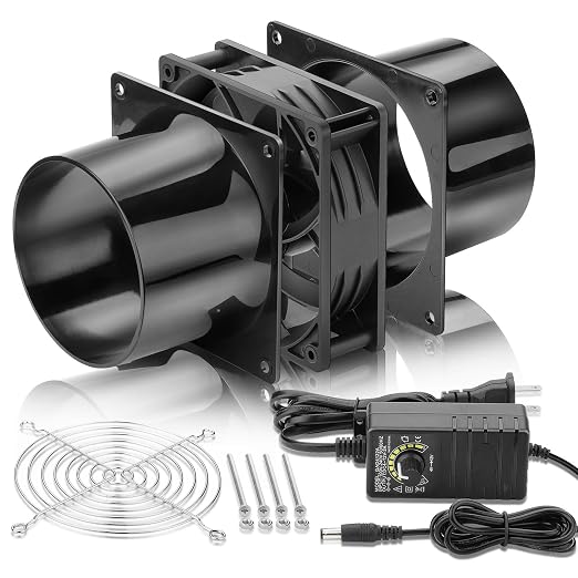 120mm x 38mm 4 Inch Duct Booster Small 12V Exhaust Fan | AC Variable Controller for DIY Paint/Dryer/Smoker/Growtent/3D Laser/Solder Fume Extractor