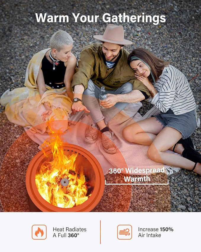 YEFU Fire Pit with Removable Ash-Pan: Smokeless Firepit 304 Stainless Steel Material - Outdoor Fire Pit Black 19 inch - Smokeless Firepit for Outside Outdoor Patio Camping Backyard