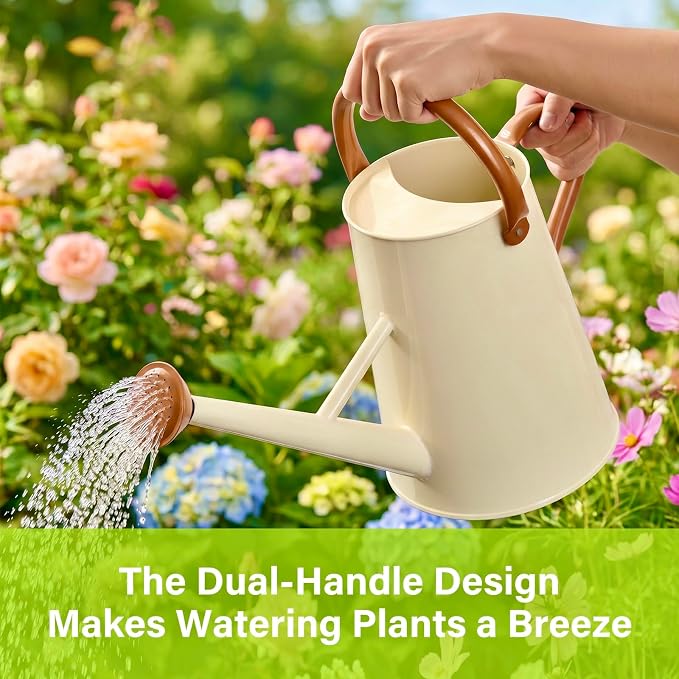 Watering Can for Outdoor&Indoor Plants，1.5 Gallon（5.7L） Metal Watering Can with with Removable Spout，Large Galvanized Steel Garden Flower Water Can Watering Pot with 2 Handles,Cream White