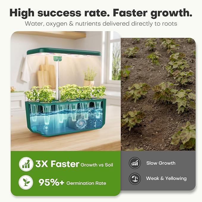 Ahopegarden Hydroponics Growing System: 10 Pods Indoor Herb Garden with LED | Plant Germination Kit with Growth Lamp, Countertop Hydroponic Planter for Fresh Herbs, Vegetables & Lettuce Lovers, Green