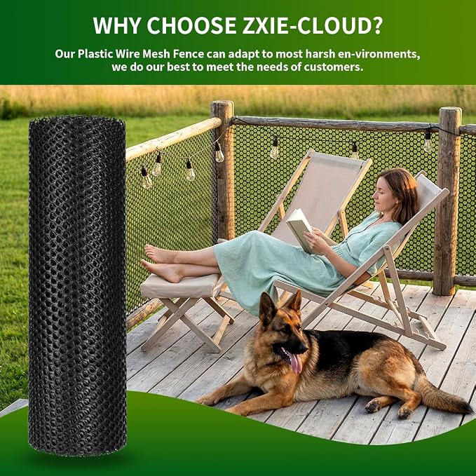Plastic Chicken Wire Mesh Fence,Plastic Chicken Wire Roll 16in x 20ft,Garden Netting Fencing Barrier for Poultry, Animals, Pets and Balcony(Black)
