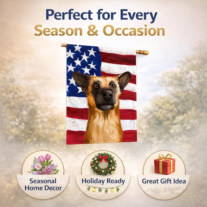 Caroline's Treasures CK6489CHF Chinook Dog American Flag House Flag Large Porch Sleeve Pole Decorative Outside Yard Banner Artwork Wall Hanging, Polyester, House Size, Multicolor