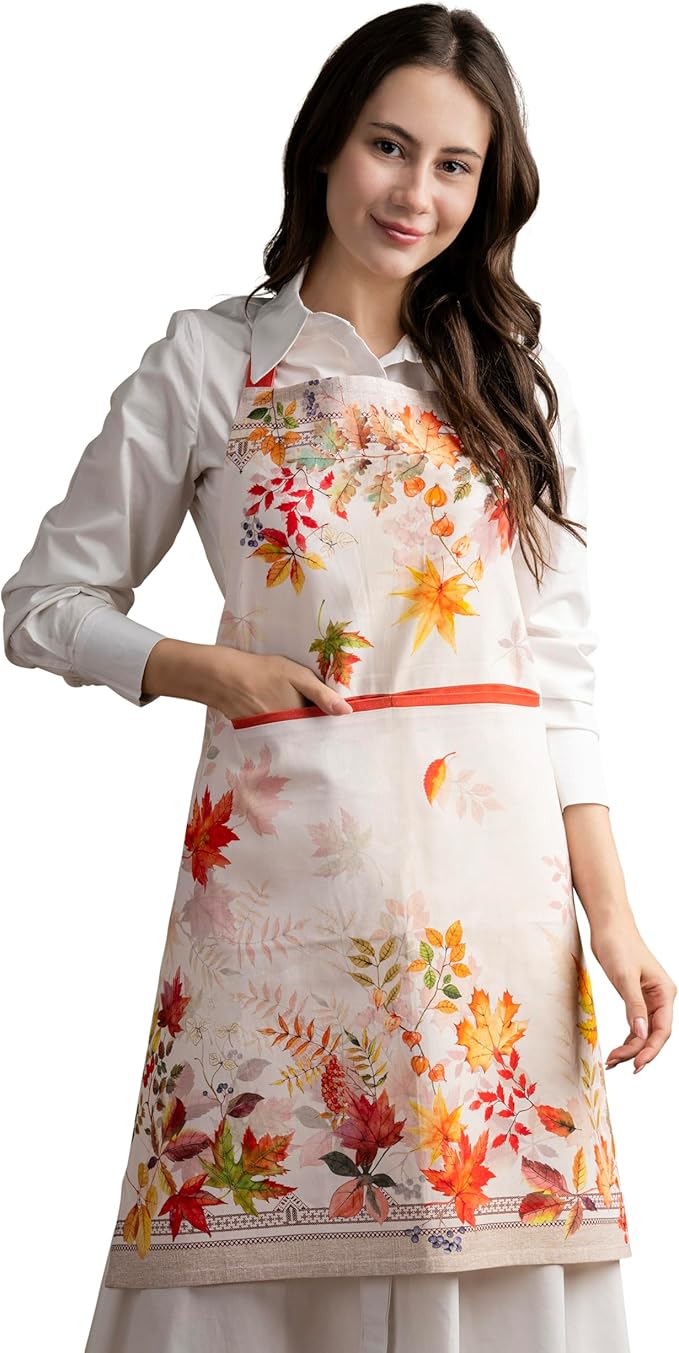 Maison d' Hermine Aprons for women with Pocket 100% Cotton (27.50"x31.50") | Adjustable Neck Strap & long ties Apron Men Chef Wedding Cooking Gardening Server Maid