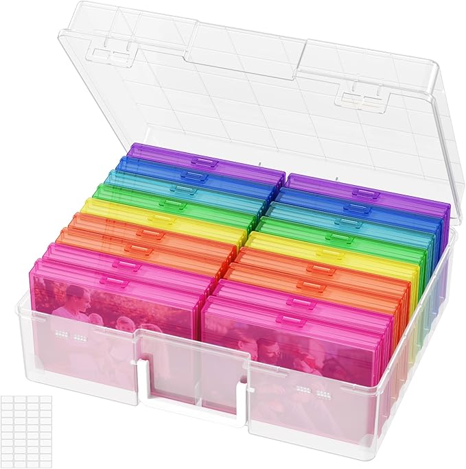 Lifewit 18 Pcs Photo Storage Box, Photo Albums 4x6 Pictures, Acid-Free Stackable Case with Labels, Trading Card Container for Sticker, Seed, Scrapbooking, Diamond Art, Classroom Supplies, Multicolor
