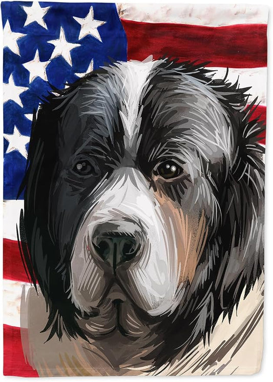 Caroline's Treasures CK6669CHF Pyrenean Mastiff Dog American Flag House Flag Large Porch Sleeve Pole Decorative Outside Yard Banner Artwork Wall Hanging, Polyester, House Size, Multicolor