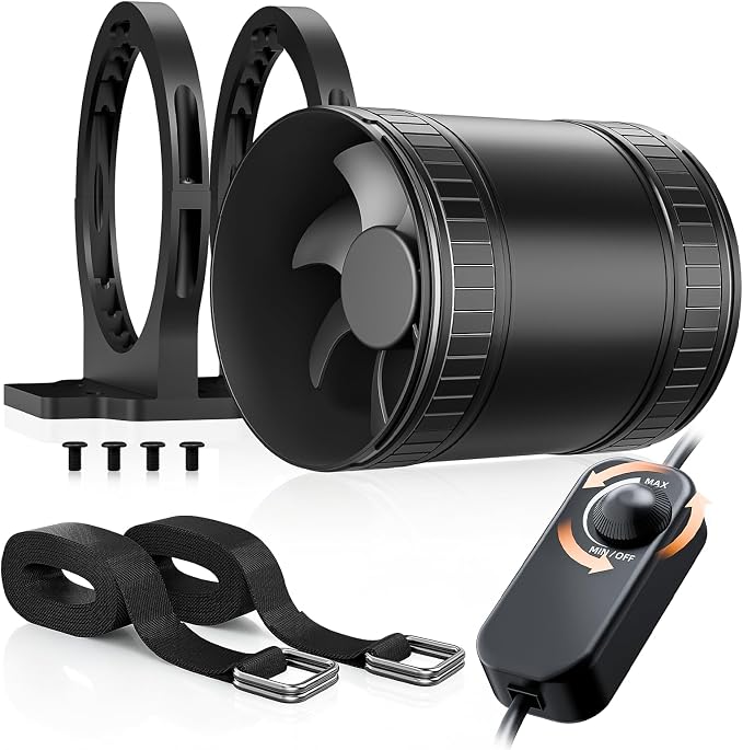4 Inch Inline Duct Fan Kit with Speed Controller,183CFM Copper DC Motor | Stepless Speed Control,183CFM Powerful Airflow,24dB Low Noise,Durable ABS Material,Easy Installation in Grow Tents Basements