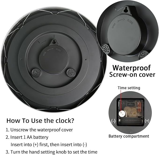 Caysie 16 Inch Indoor Outdoor Clocks Waterproof with Thermometer and Hygrometer Combo, Silent Battery Operated Quartz Metal Wall Clock for Patio Pool Bathroom Home (White)