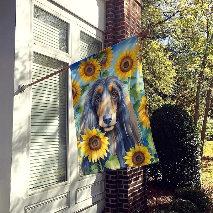 Caroline's Treasures DAC6001CHF Afghan Hound in Sunflowers House Flag Large Porch Sleeve Pole Decorative Outside Yard Banner Artwork Wall Hanging, Polyester, House Size, Multicolor