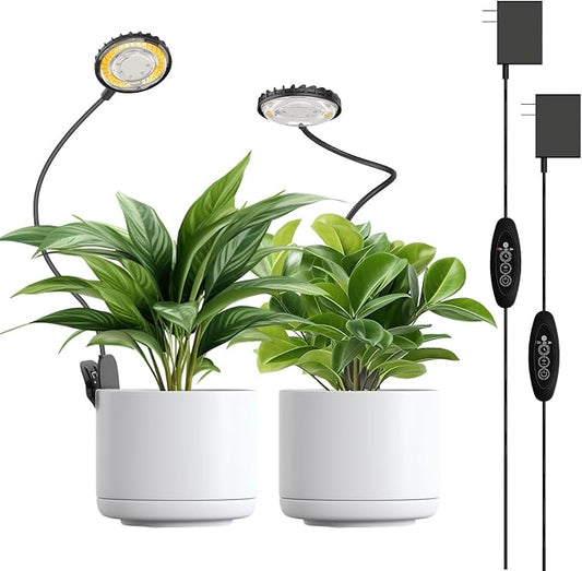 2 Pack 12W Each Black Clip-On Grow Lights for Indoor Plants, Pot Clip Plant Lights with Flexible Gooseneck, 4000K Full Spectrum, 3/6/12H Timer, 4 Dimmable Levels