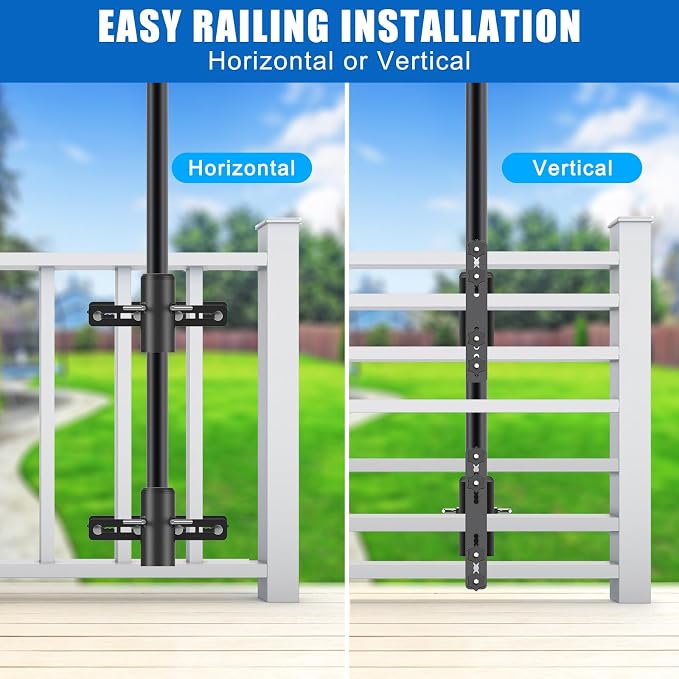 KingDolly Space-Saving Design Patio Umbrella Holder for Deck Railing, No Drill Adjustable Deck Umbrella Holder Fit for 1''-1.9'' Poles, Deck Umbrella Mount Bracket for Balcony Garden Poolside Railing