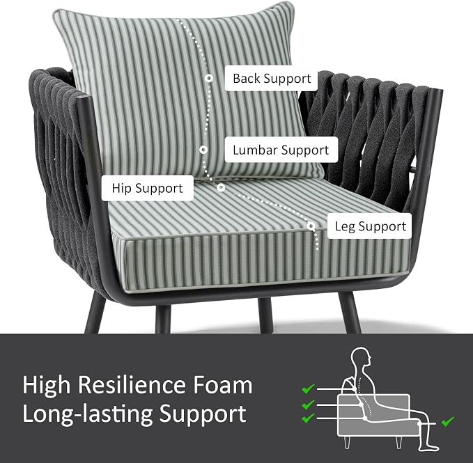 Unimatta Outdoor Patio Chair Cushions Set, 24" x 24", Set of 2, Water-Repellent, Fade Resistant, Deep Seat Bottom and Back Cushion for Backyard, Couch, Sofa and Patio Furniture, Black and White