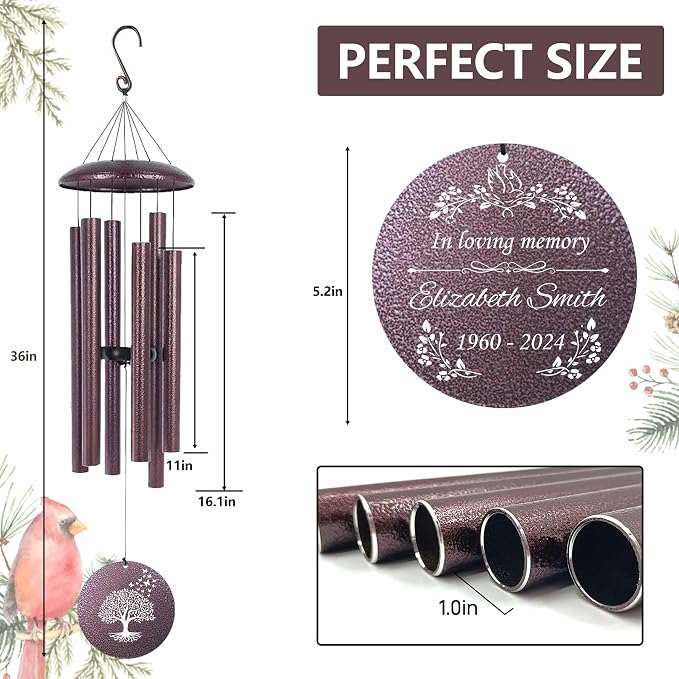 ASTARIN Memorial Wind Chimes Personalized, Bereavement Condolence Gifts for Loss of Mother Husband Wife, Customized Wind Chimes for Outside Deep Tone(Produced in Texas)