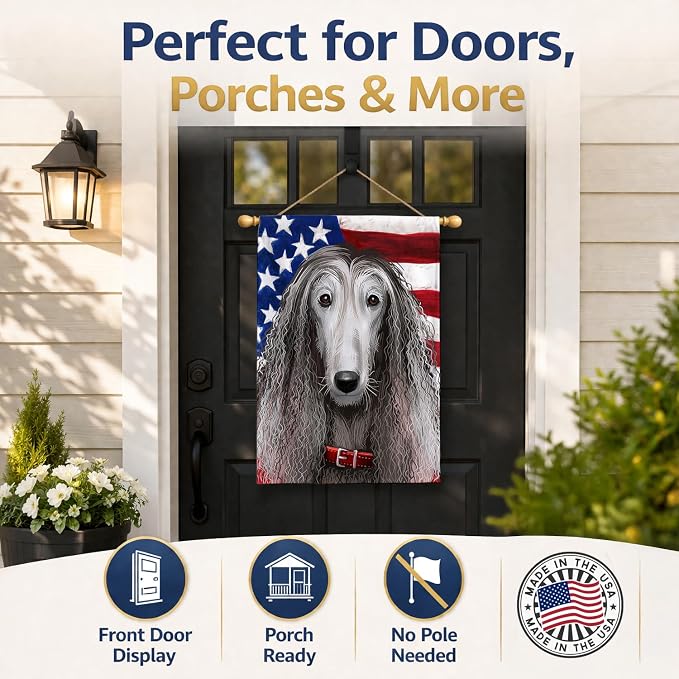 Caroline's Treasures CK6383CHF Afghan Hound American Flag House Flag Large Porch Sleeve Pole Decorative Outside Yard Banner Artwork Wall Hanging, Polyester, House Size, Multicolor
