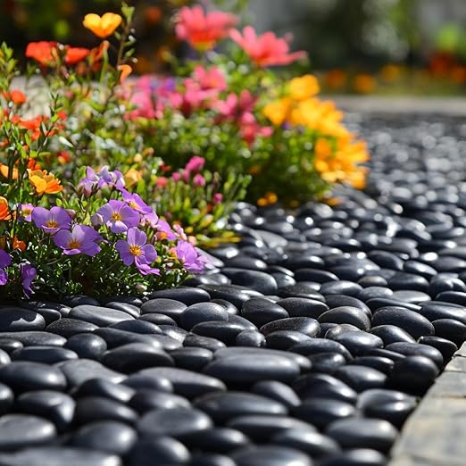 40 lbs Black River Rocks - Large Polished Black Pebbles for Plants & Garden Decorative Stones，2-3" Polished Pebbles for Landscaping, Fish Tanks, Flower Pots, Water Fountains