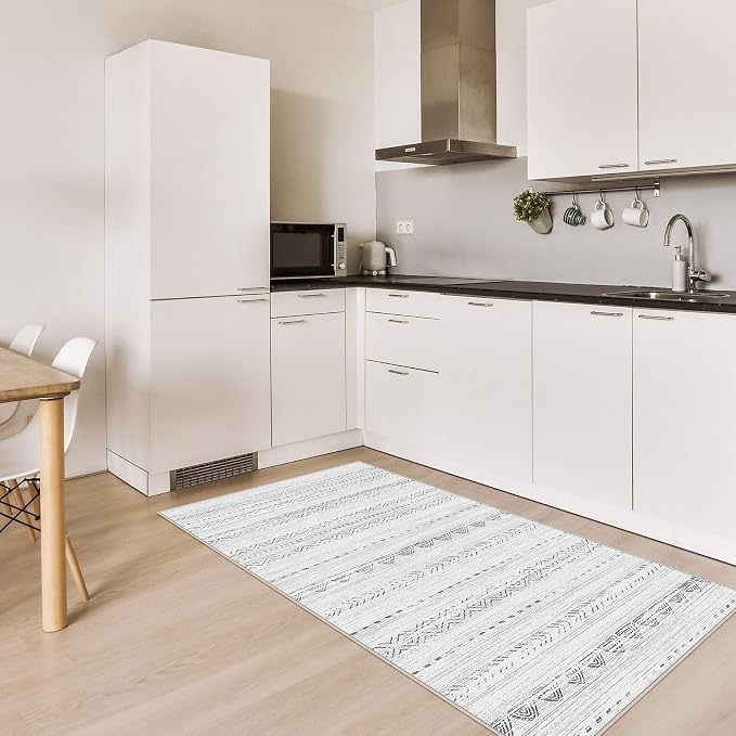 Nakagishi Boho 2x4 Washable Area Rug Non Slip Carpet for Entryway Gray | Pet & Kid Friendly, Machine Washable, Low Pile Carpet for Kitchen Hallway Daily Home Decor,Farmhouse Neutral Moroccan