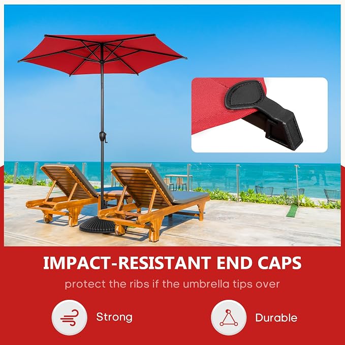 Abba Patio 7.5FT Lyon Outdoor Patio Umbrella Outdoor Table Umbrella with Push Button Tilt and Crank Market Umbrella 6 Sturdy Ribs UV Protection Waterproof for Garden Deck Backyard Pool Dark Red