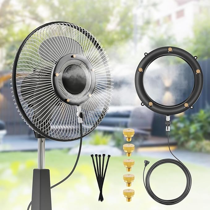 Fan Misting Kit. Fan Misters for Cooling Outdoor, Integrated Mister Ring for Outside with Water Valve, Misters for Outdoor Fan. Fit for Any Outdoor Fan. Durable, Seamless Fan Mister not Easy to Leak