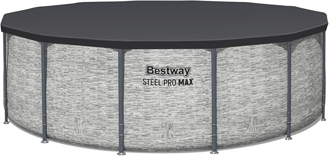 Bestway Steel Pro MAX 14' x 48" Above Ground Pool, Round Metal Frame Outdoor Swimming Pool Set with Filter Pump, Ladder, and Cover, Gray Stone Print