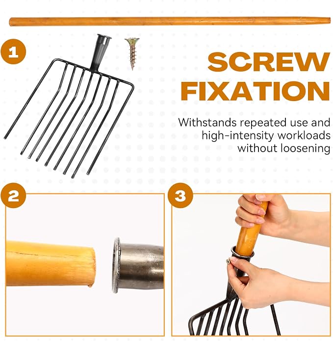 3 Sets Pitch Fork for Gardening, 9 Tines Wide Pitchfork 47.2 Inch Garden Manure Fork with Long Hardwood Handle Heavy Duty Mulch Forks Horse Stall Forks for Mulch, Hay, and Gardening